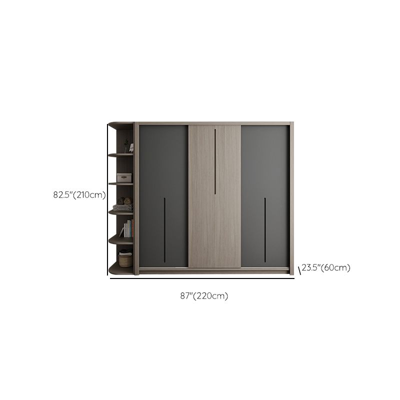 Grey Contemporary Storage Cabinet Faux Wood Cabinet with Sliding Doors