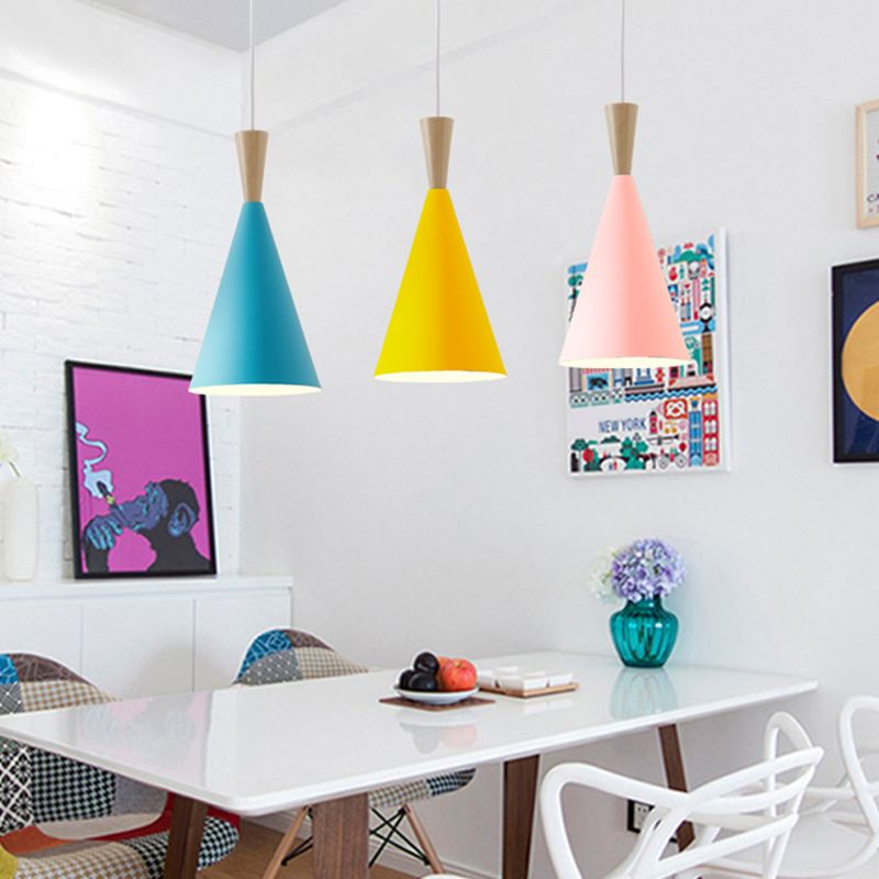 1 Light Metal Pendant Lighting Fixtures Modern Tapered Dining Room Hanging Pendant Lights