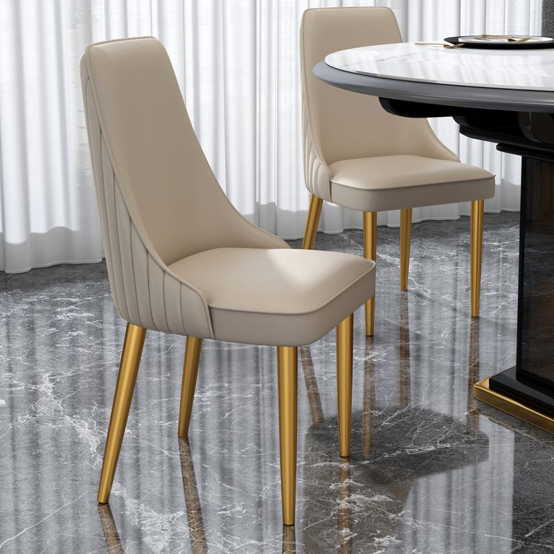 Glam Style Side Chair Parsons Leather Dining Chair with Gold Frame