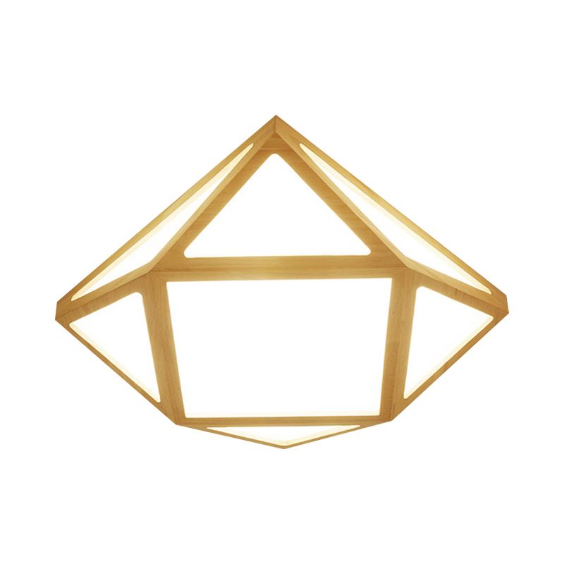 Diamond/Geometric Bedroom Ceiling Light Acrylic 16"/23.5" Wide LED Nordic Flush Mount Lighting Fixture in Wood