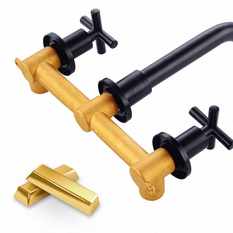 Full Copper Widespread Sink Faucet Double Handle Wall Mounted Bathroom Basin Faucet