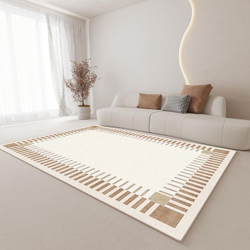 Beige Modern Rug Polyester Line Indoor Rug Washable Rug for Home Decor