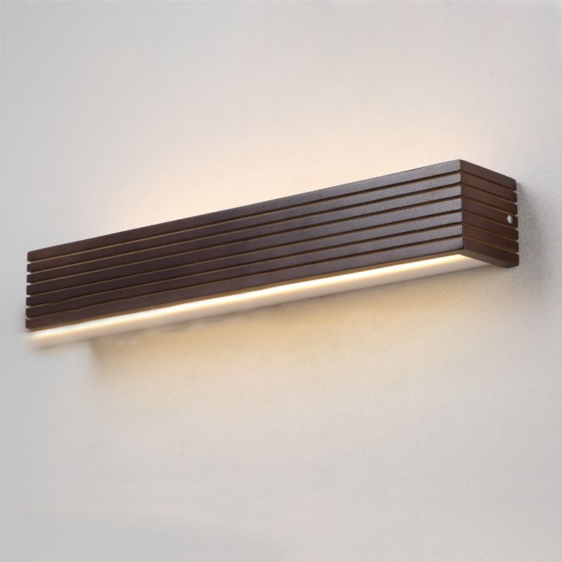 Linear Shade Wood Wall Sconce Modern 1-Light Mirror Wall Lighting Fixtures in Brown