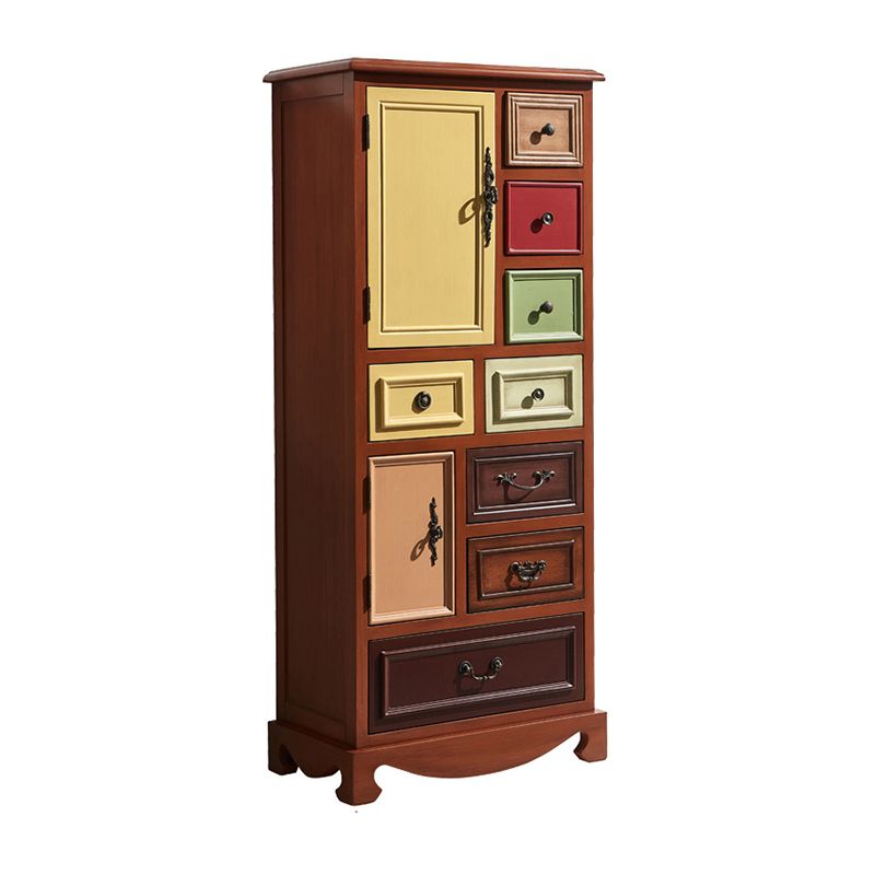 Industrial Accent Cabinet with 8 Drawers and 2 Doors in Solid Wood