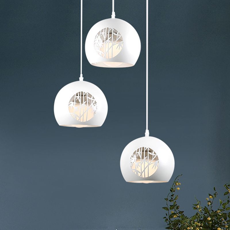 Modernista Global Multi Light Posting Iron Comedor de 3 luces Lámpara colgante en blanco con patrón de bambú de corte láser