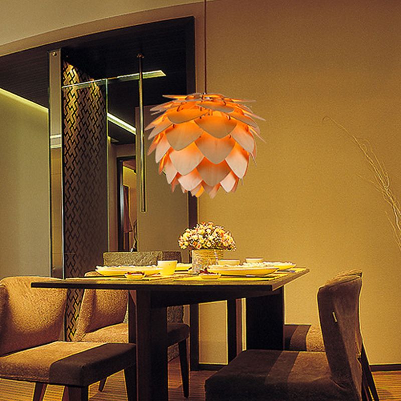 12"/18" W Pine Cone Pendant Lamp Country Style Wood 1 Light Beige Suspension Light for Dining Table