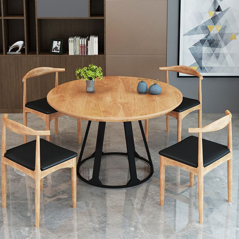 1/3/5 Pieces Modern Dining Set Solid Wood Round Table with Leather Chairs