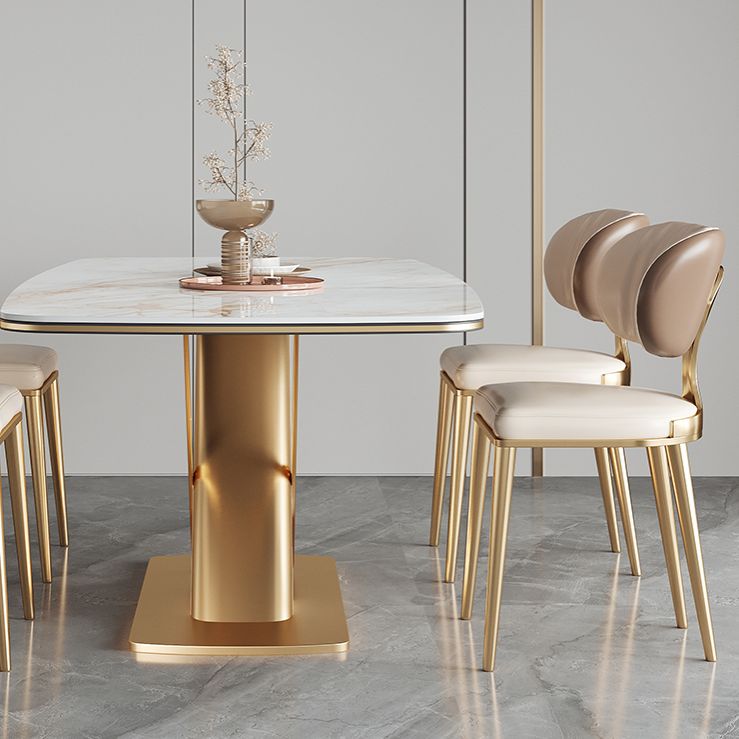 Dining Room Set Modern Sintered Stone Table with Gold Metal Base Rectangle Dining Set for Restaurant