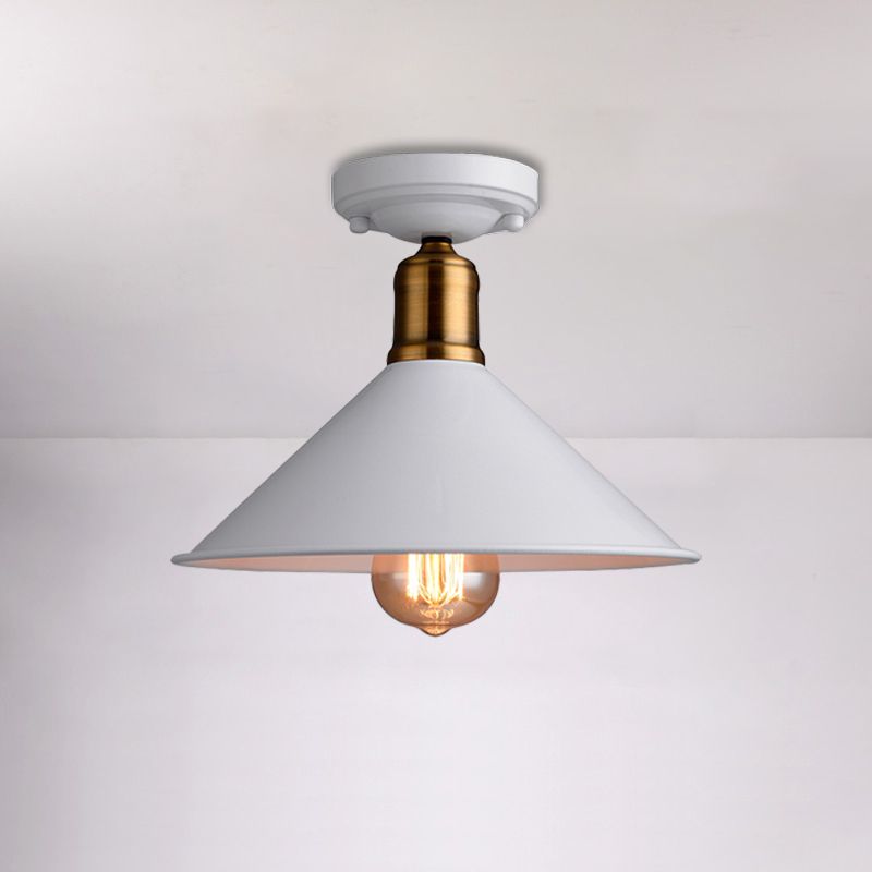 1 Light Conic Semi-Flush Mount Light Vintage Stylish Black/White Metallic Close to Ceiling Lighting
