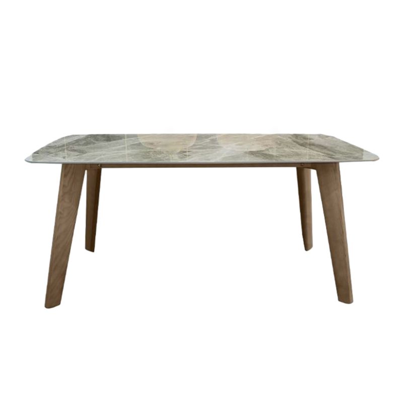 Scandinavian Style Rectangular Sintered Stone Table Brown Legs Dining Table with Wood Base