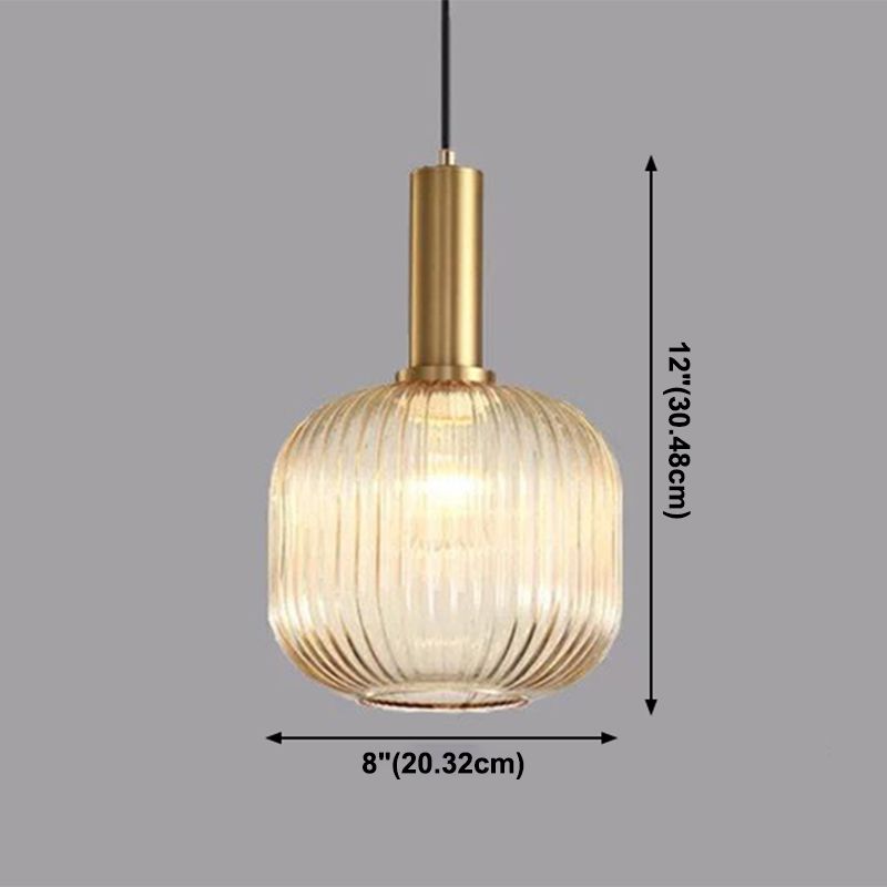 Zeitgenössischer Drum Shade Pendellicht, geripptes Glas 1-Licht-Anhängerbeleuchtung