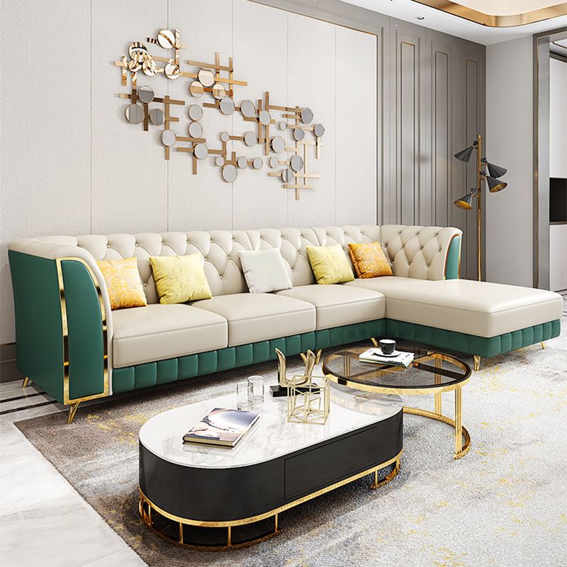 Tufted Flared Arm Sectional with Pillows Luxurious Faux Leather Sectional