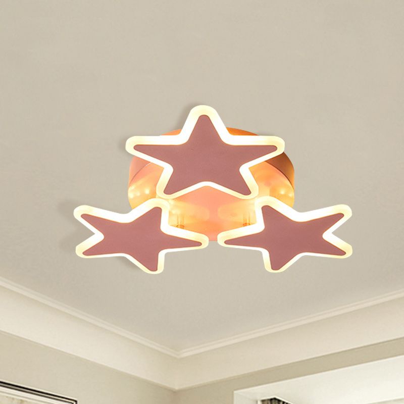 Star Ceiling Light Fixture Cartoon Acrylic LED Pink Flushmount Lighting for Bedroom