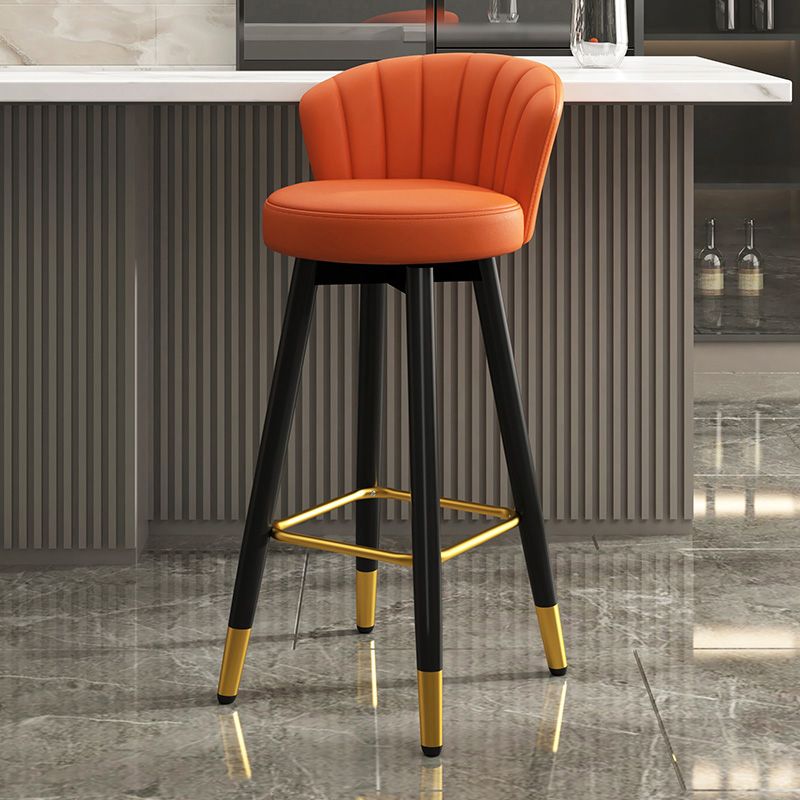 Contemporary Metal Legs Bar Stools Faux Leather Living Room Counter Chair