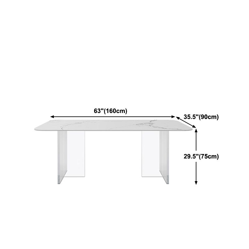 Rectangle Stone Dining Table Contemporary Dining Table with Double Pedestal Base