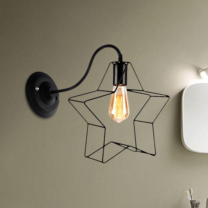 Black 1 Light Spl Sponce Lámpara Retro Diamante de metal/luz de la pared de la pared de estrella con sombra de jaula para cafetería