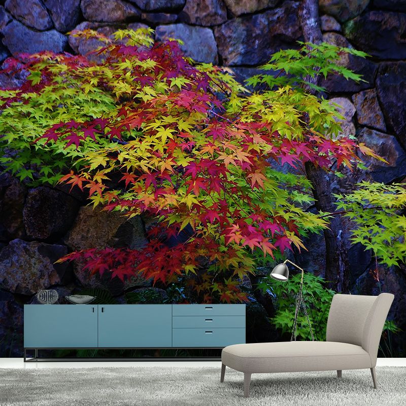 Soft Color Maple Pattern Mural Moisture Resistant Modern Style Bedroom Wall Art