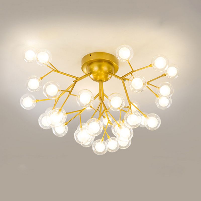 Metallic Tree Branch LED Semi Flush Light Nordic Style Flush Mount Ceiling Chandelier