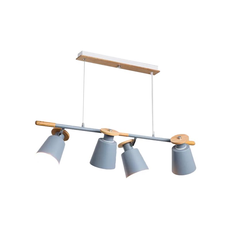 Green/Grey/White Tapered Shade Island Lighting 4 Heads Nordic Metal Linear Chandelier for Restaurant