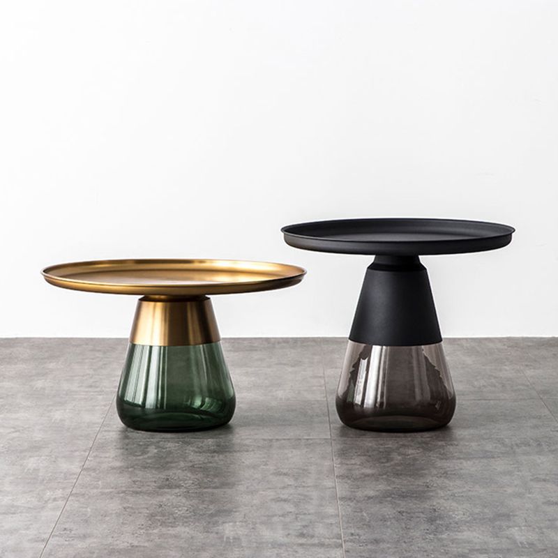 Mid-Century Modern Pedestal Tray Top Round Single Coffee Table