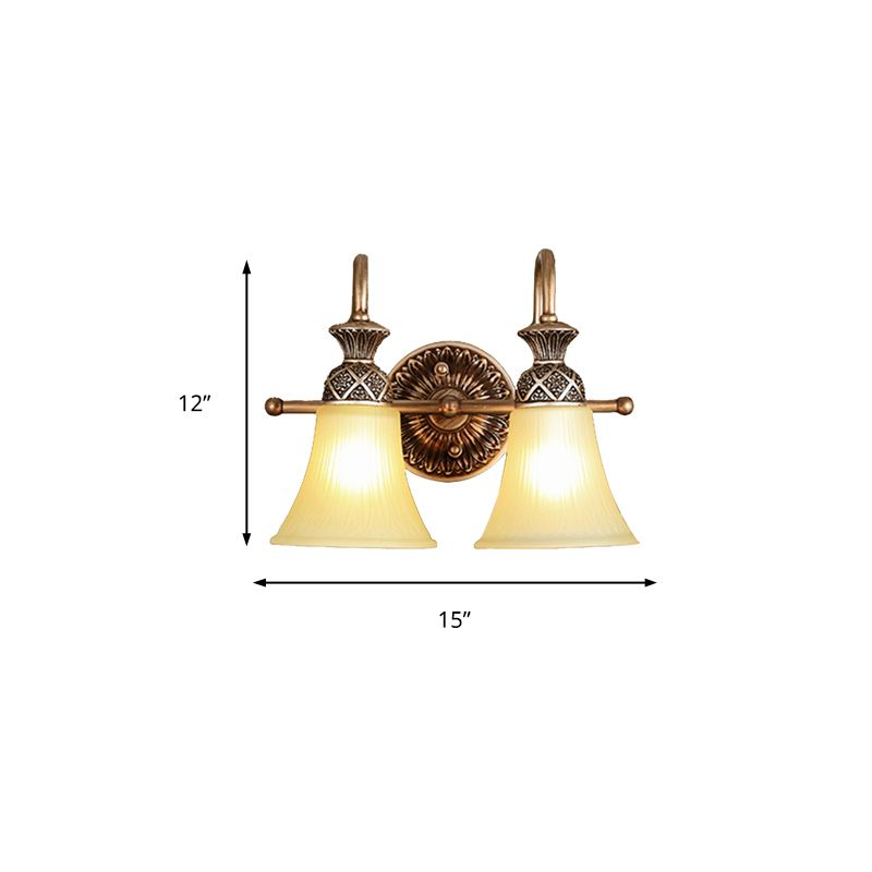 Frosted Glass Bell Vanity Lighting Classic 2/3 Lights Bathroom Wall Mounted Lamp in Bronze
