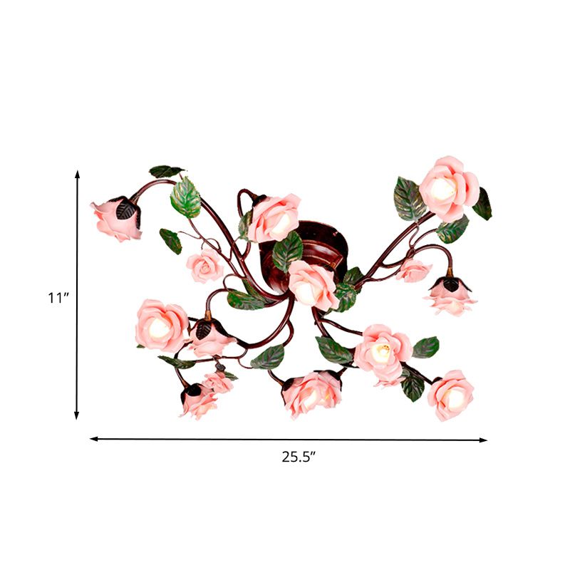 Dormitorio de rosa semi flush monte americano jardín metal 12 cabezas LED marrón oscuro cerca de la iluminación del techo