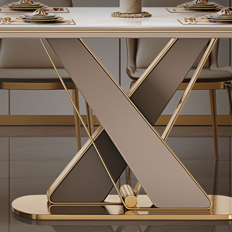 Glossy Beige Dinette Table with Metal Base Modern Dining Table for Home