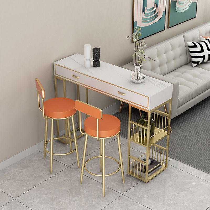 Marble Bar Height Table with Rectangle Table Top Double Pedestal Table - 41.3" H