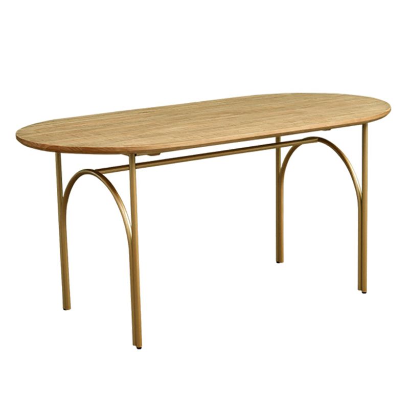 Zeitgenössischer Esstisch ovaler masser Holztisch mit metallischem vierbeinigen Tisch