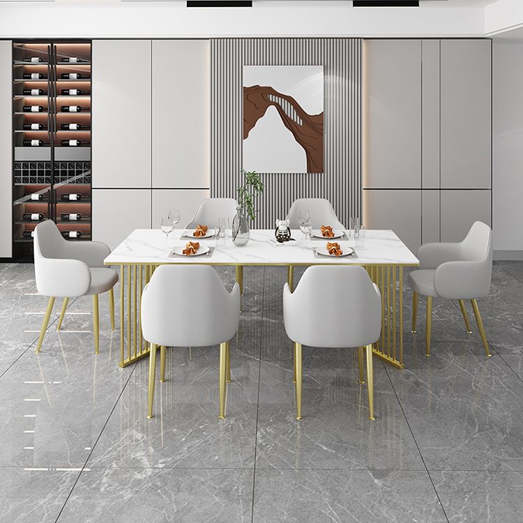 Mesa de comedor de piedra sinterizada Mesa de comedor rectangular de lujo tradicional con marco dorado