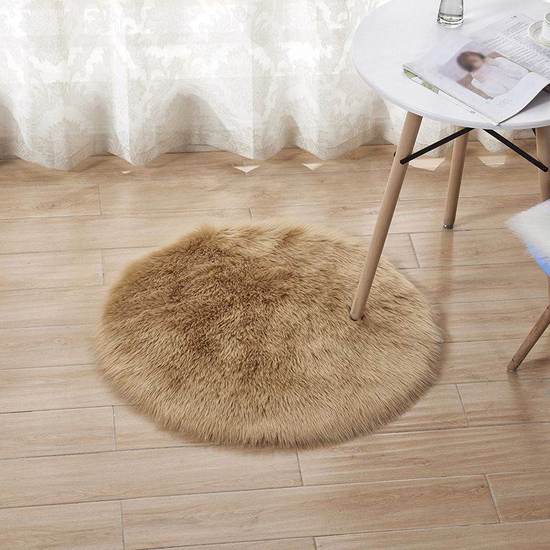 Tapis circulaire en peluche de couleur unie, résistant aux taches, pour la décoration de la maison
