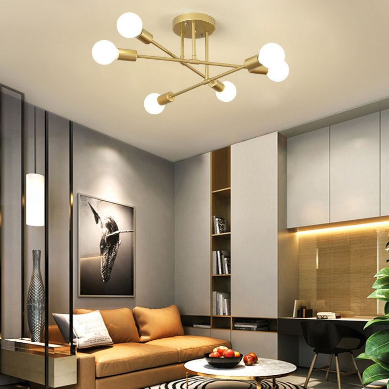 Modern Sputnik Shape Flush Mount Light Fixtures Metal Flush Mount Ceiling Light