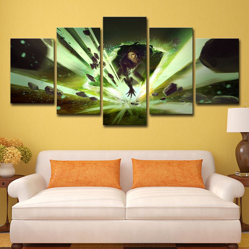 Wizard Wall Art Decor Kids Magic Game Character Canvas Print in Green for Boys Room