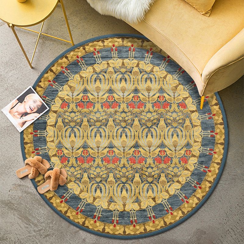 Traditional Round Rug Polyester Area Carpet Non-Slip Backing Indoor Rug for Home