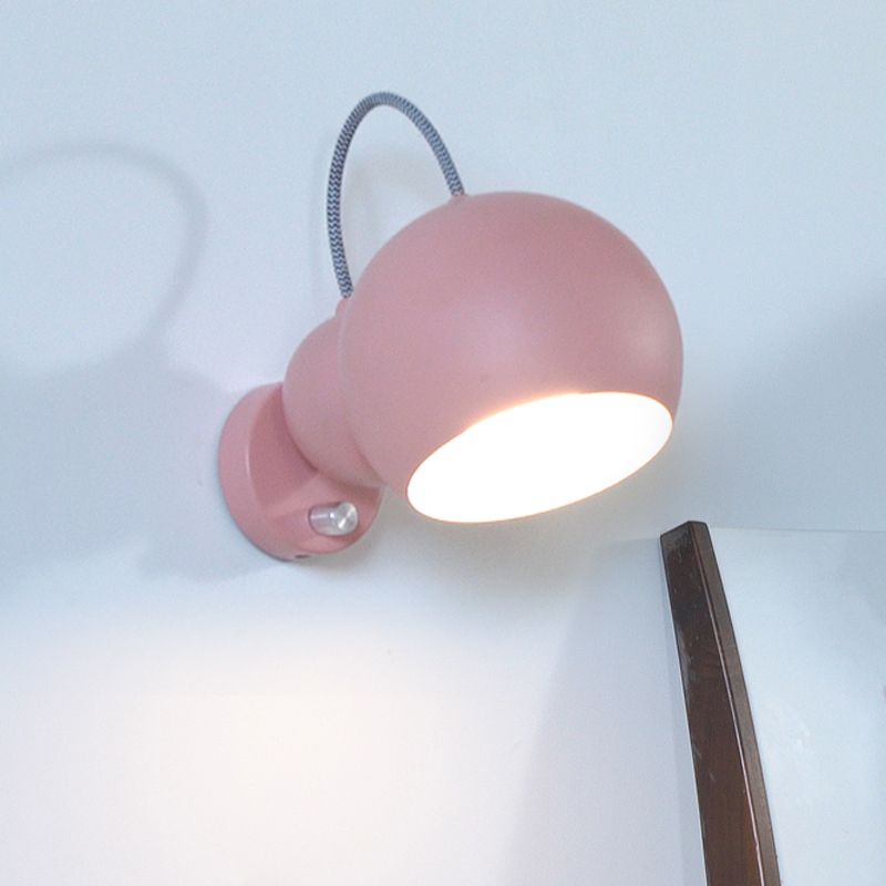 Modernism Spherical Wall Lighting Metal 1 Bulb Sconce Light Fixture in Pink for Living Room