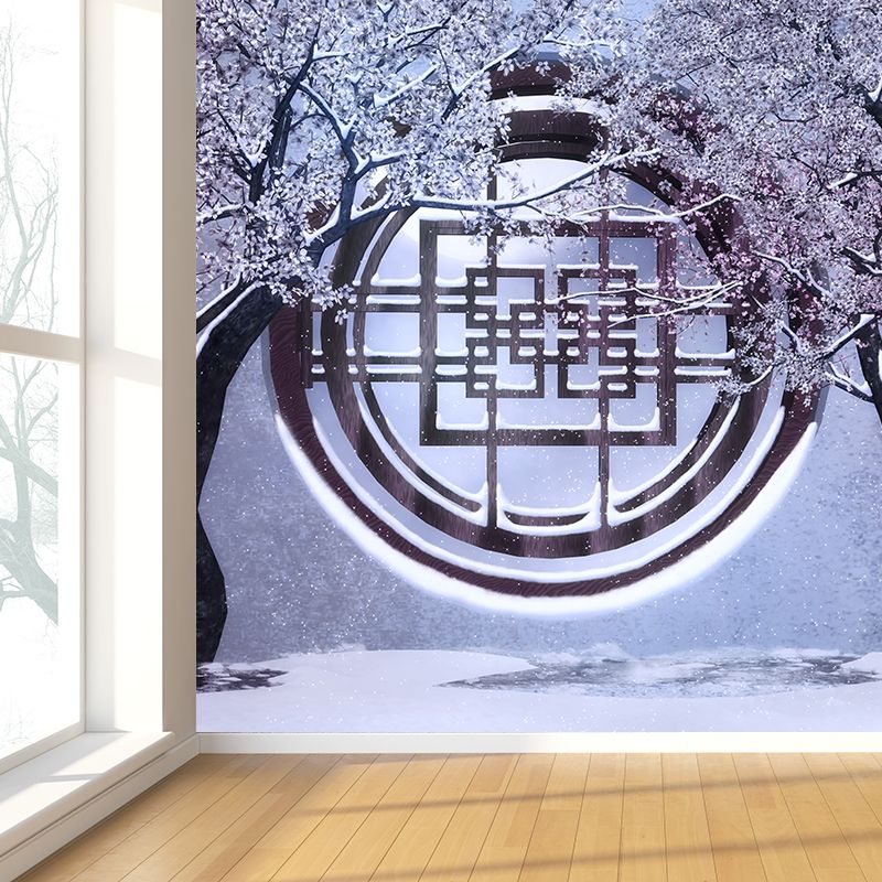 Big Winter Flowers View Mural Wallpaper Decorative Contemporary Dining Room Wall Art