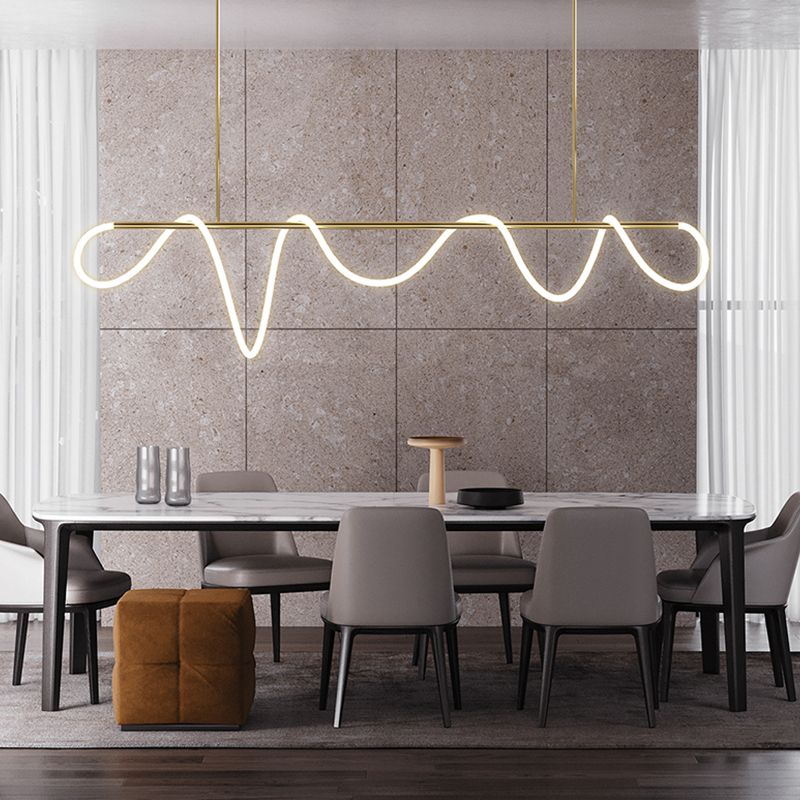 Modern Metal Ceiling Light Linear Shape Island Light with Silicone Shade for Living Room