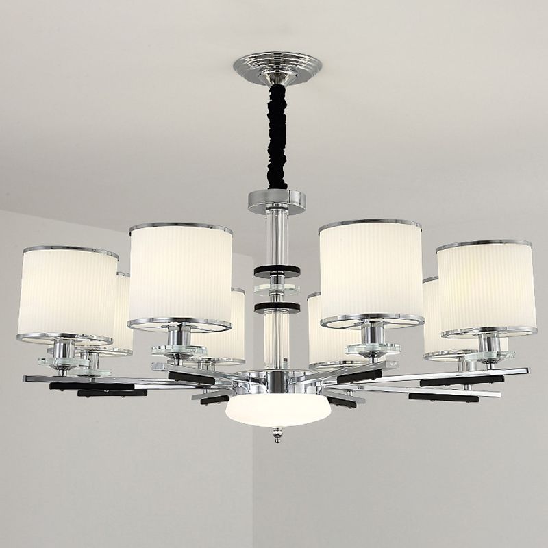 Luz de suspensión de estilo cilíndrico de vidrio de costilla blanca para sala de estar para sala de estar