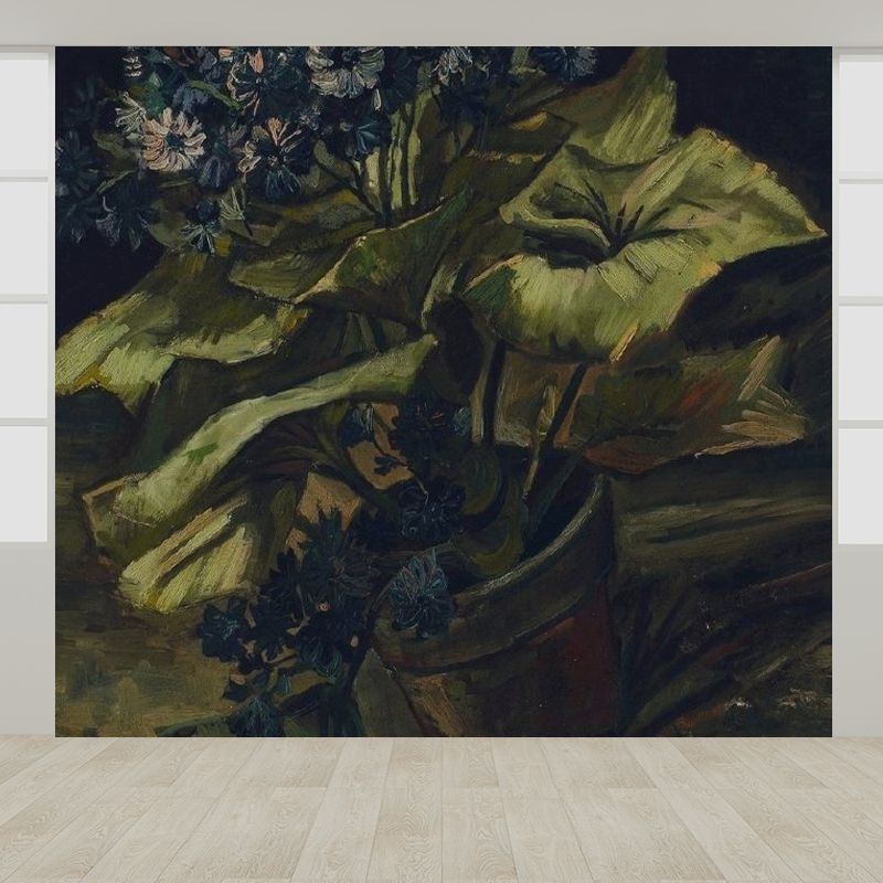 Relaxing Pot Flower Wall Mural for Dining Room Illustration Wall Decor, Customized