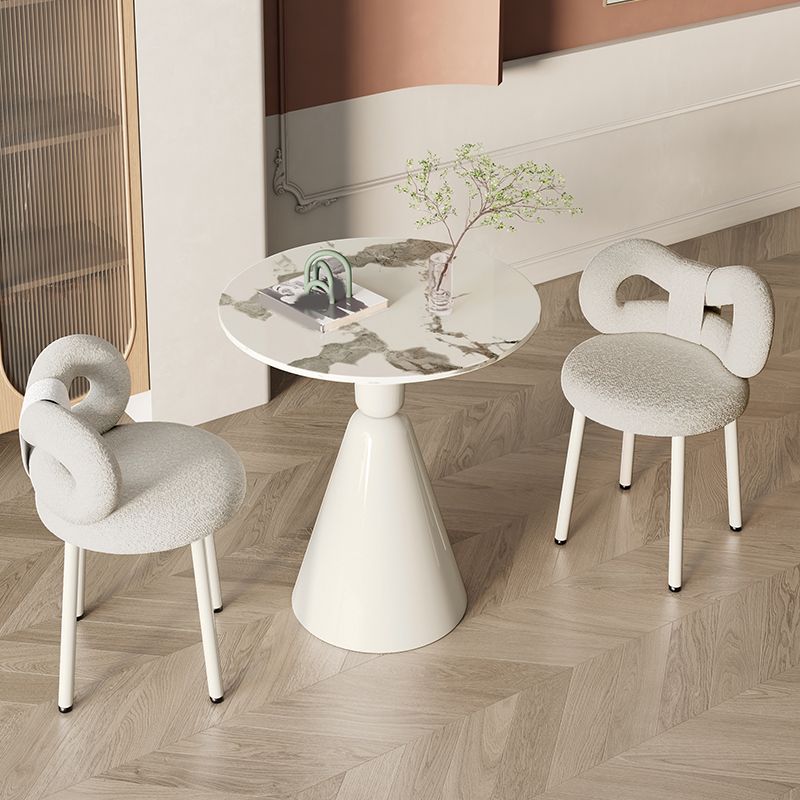 Round Dining Table Set with White Chairs 1/2/3/4 Pieces Stone Dining Set for Home