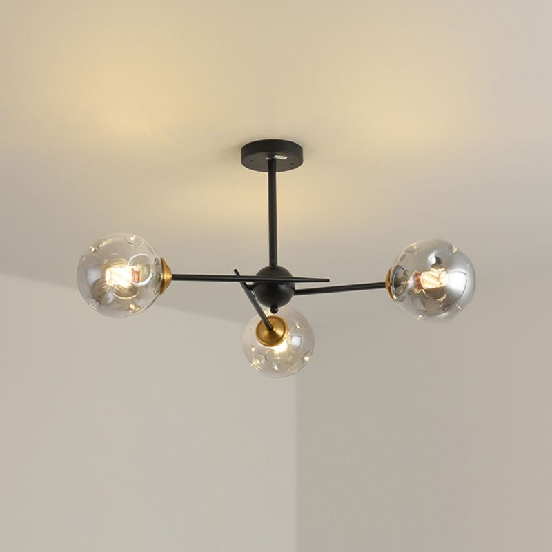 Modern Style Chandelier Light Fixture Globe Shape Glass Hanging Light for Living Room