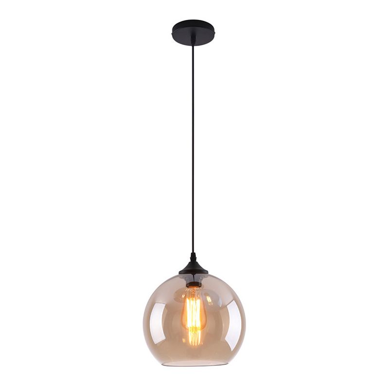 Industrial Retro Globe Pendant Light Wrought Iron Hanging Lamp with Glass Shade