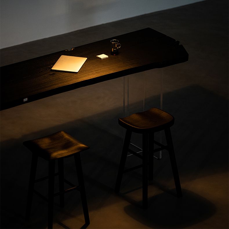 Solid Wood Bar Stools Black Backless Dining Stools with Footrest