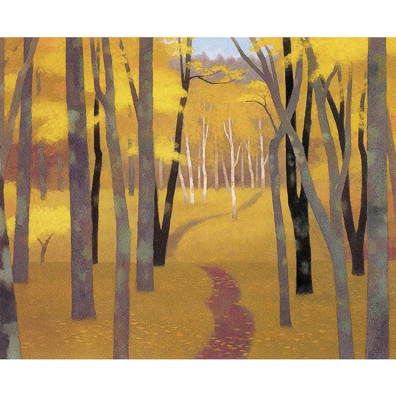 Modern Autumn Wood Mural Wallpaper Non-Woven Texture Waterproofing Yellow Wall Art for Bedroom