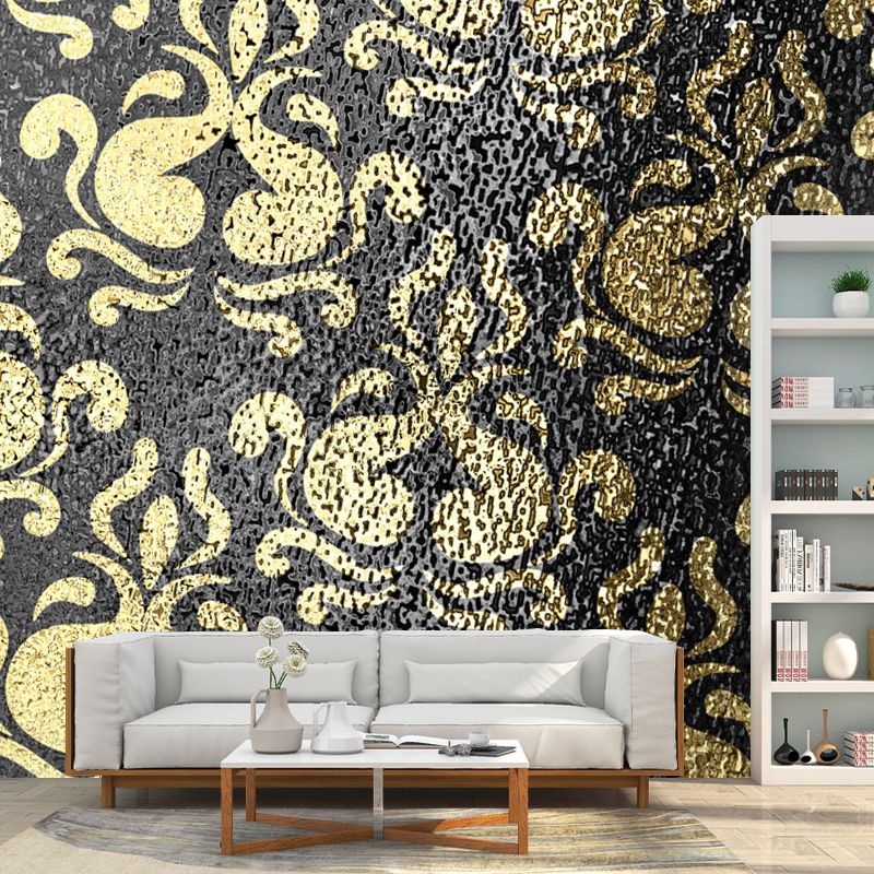 Foil Damask Print Mural Decal Retro Style Semi-Gloss Wall Decoration for Living Room