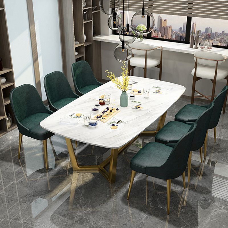 Traditional Luxury Dining Table for Home Glossy White Table with Gold Metal Frame