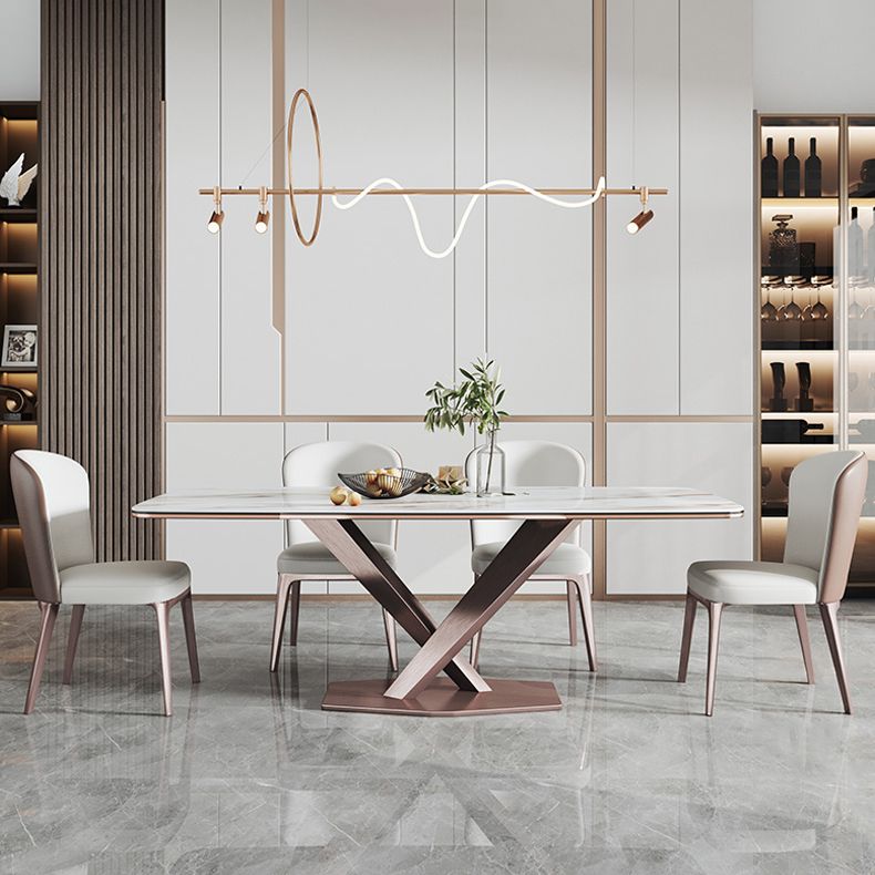 Minimalist Rectangle Sintered Stone Dining Table of 5/7 with Pedestal Base Dining Set for Restaurant