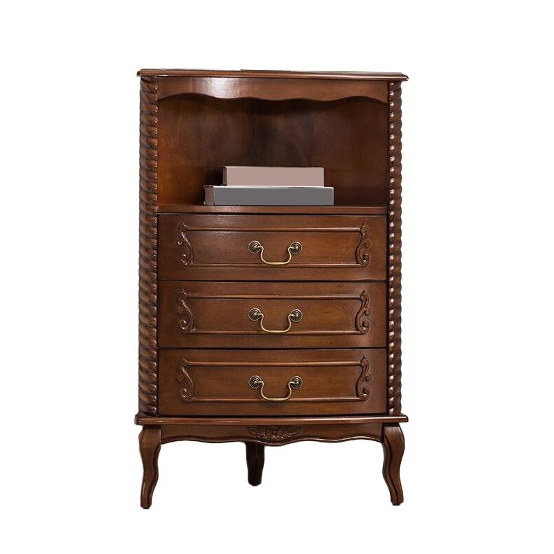 Contemporary Solid Wood Corner Chest, Brown Accent Chest with Shelves