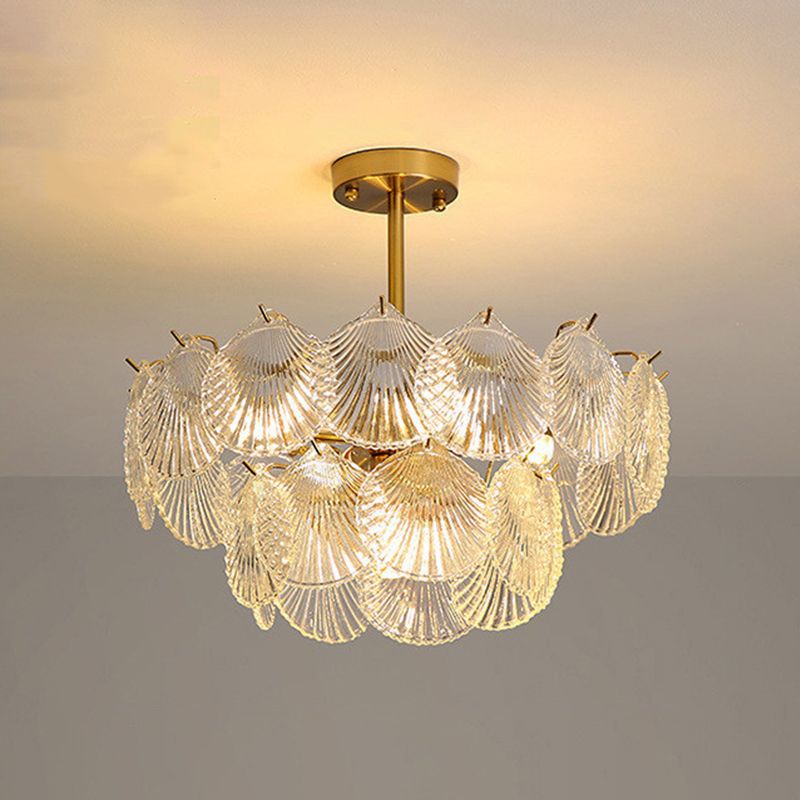Shell Chandelier Light Fixture Vintage Glass Pendant Lighting for Restaurant