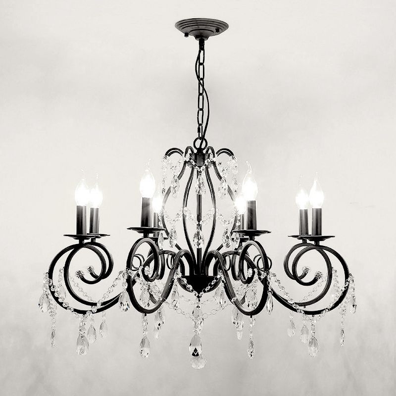 Moderne 6/8 -Lampenlampenleuchterlampe Schwarzer Kerzenheize Leuchte mit Kristallschatten